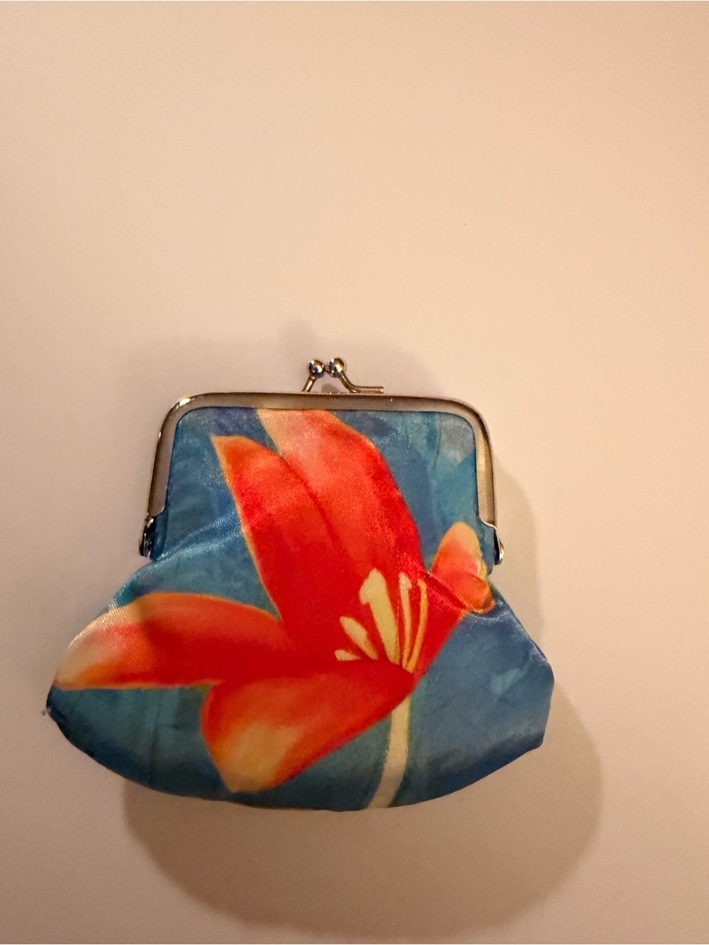Russ Blue Coin Purse with Red Floral Motif